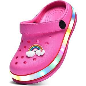 New Xpkws Toddler Girl Size 8 Pink LED Clogs Slip On Sandal Shoe w Bonus Charms